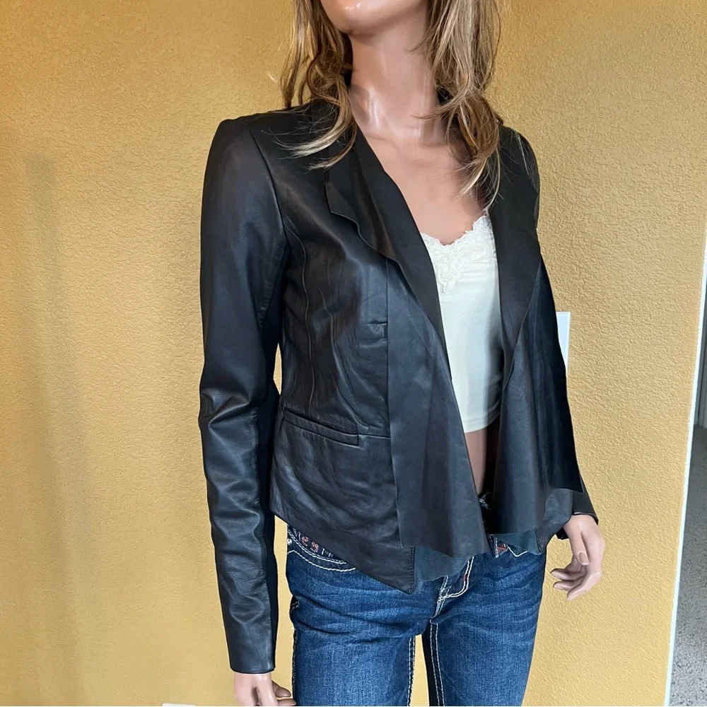 TROUVÉ Drape Front Leather Jacket Butter Soft - Picture 12 of 13